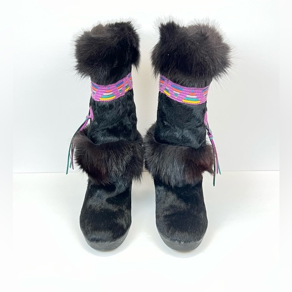 Tecnica Fur Boots Womens US 6.5 Euro 37 Black Eskimo Aztec Ski Made in Italy - Picture 10 of 13